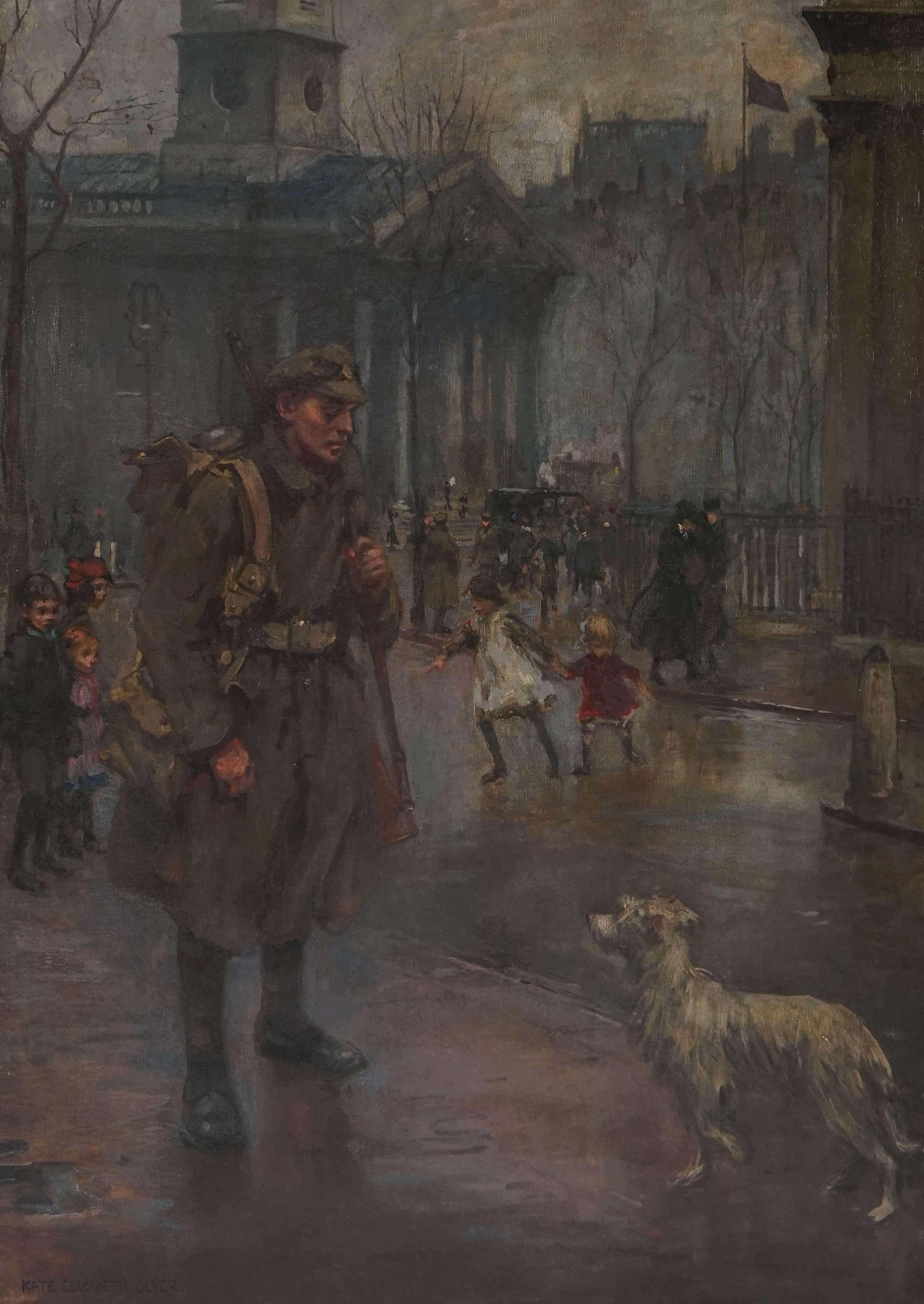 Kate Elizabeth Olver (British, 1881-1960), 'Return from the front, 1916', oil on canvas, 137 x 99cm